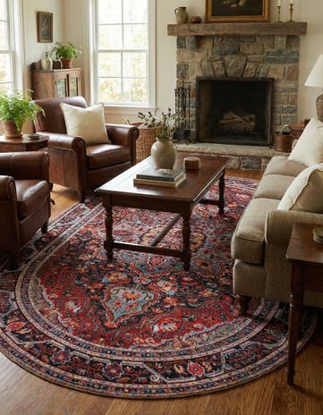 Burgundy Washable Timeless Oval Rug