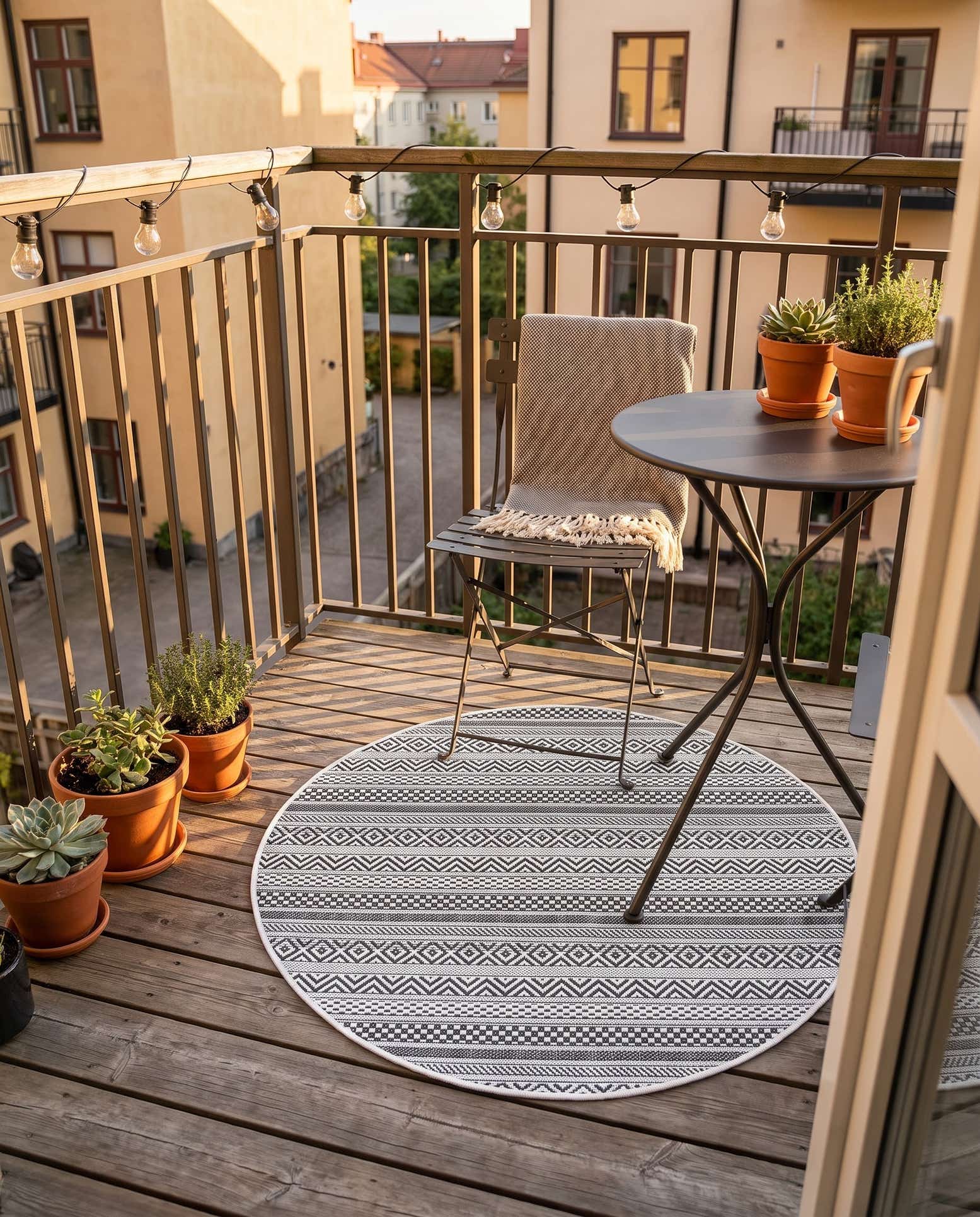 95cm x 95cm Leicht zu reinigen Striped Innen- / Aussenbereich Rund Teppich