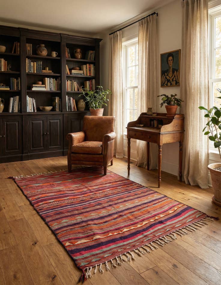 Detail image of  4' 5 x 7' 3  Hand Woven Kilim Fars Wool Rug