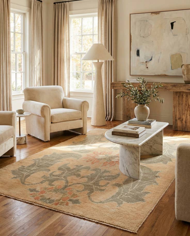 Detail image of 4' 3 x 6' 8 Hand Knotted Oushak Wool Rug