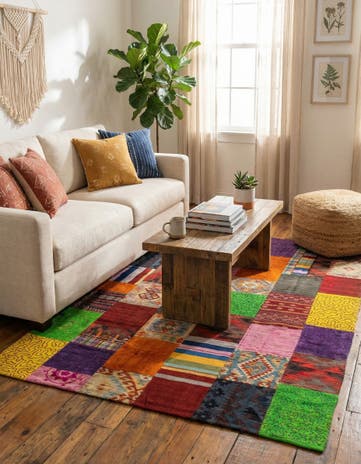 6' 8 x 9' 11 Hand Woven Kilim Patchwork Wool Rug