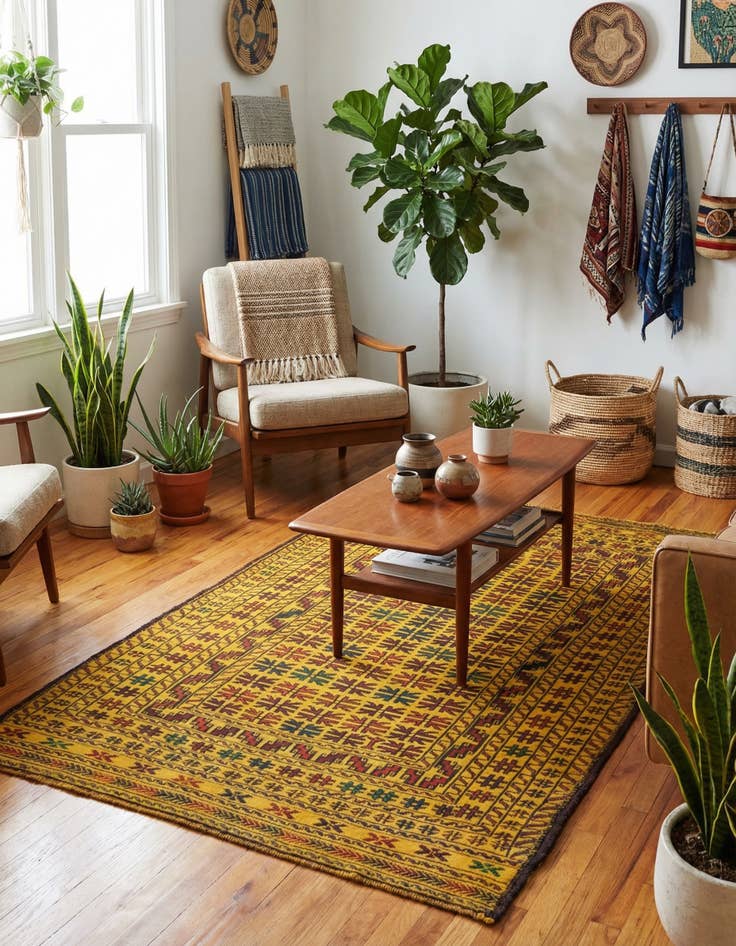 Detail image of 4' x 6' 7  Hand Woven Kilim Afghan Wool Rug