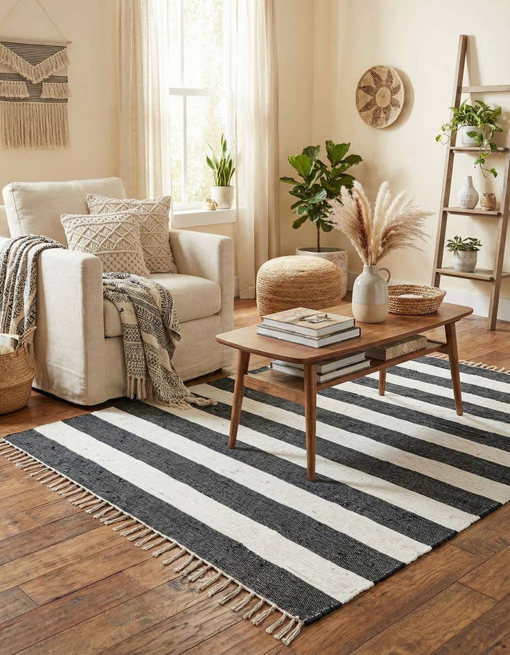 Detail image of  6' 1 x 9'  Hand Woven Chindi Rag Rug