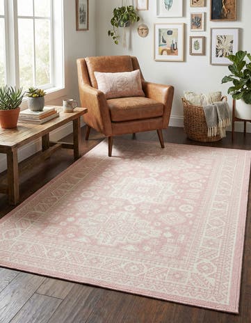 Pink Easy-Clean Aztec Indoor / Outdoor Rug