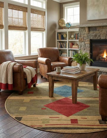 Tan Kashkuli Gabbeh Round Rug