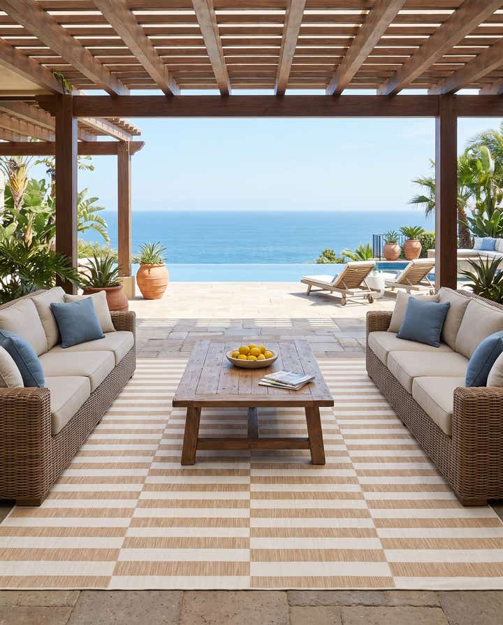 9' x 12' Easy-Clean Striped Indoor / Outdoor Rug