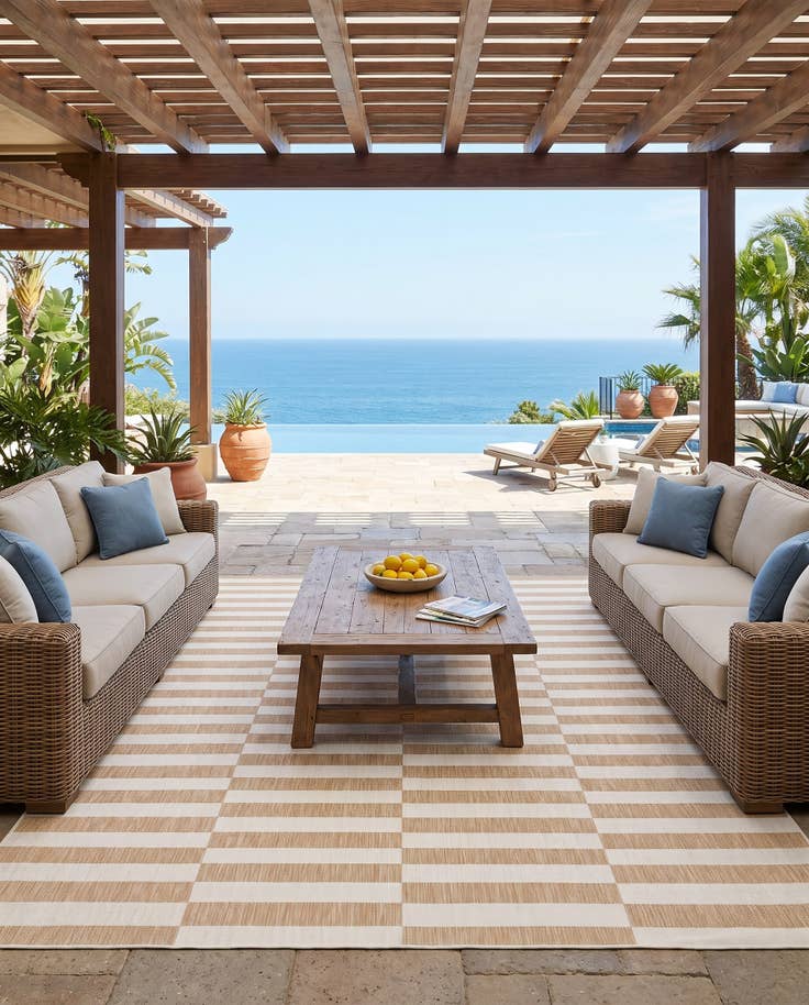 Detail image of 9' x 12' Easy-Clean Striped Indoor / Outdoor Rug