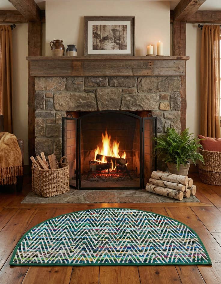 Detail image of 2' 2 x 3' 7  Hand Woven Chindi Chevron Hearth Rug