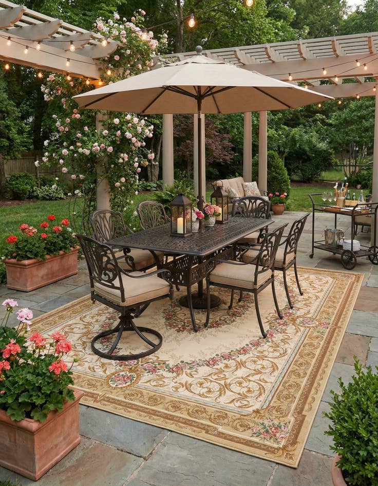 Detail image of 10' x 14'  Washable Traditional Indoor / Outdoor Rug