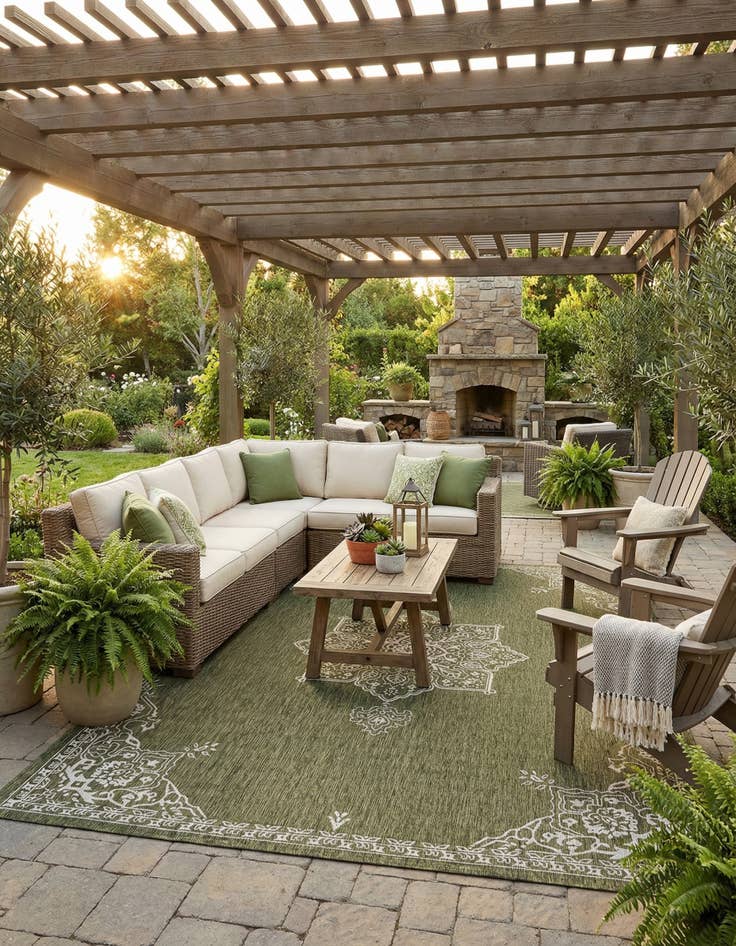 Detail image of 10' x 14'  Washable Traditional Indoor / Outdoor Rug