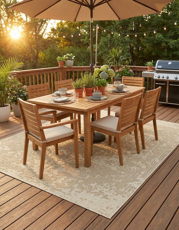 Detail image of 7' 10 x 10'  Washable Traditional Indoor / Outdoor Rug