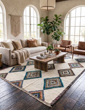 9' x 12' 4 Hand Knotted Moroccan Wool Rug