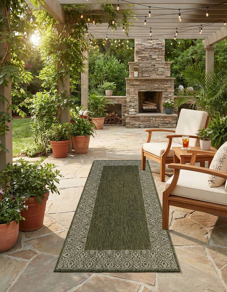 Detail image of 6' 10 x 13' 3  Washable Border Indoor / Outdoor Runner Rug