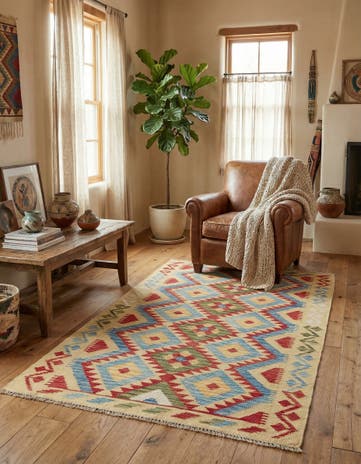 3' 6 x 5' 10 Hand Woven Kilim Maymana Wool Rug