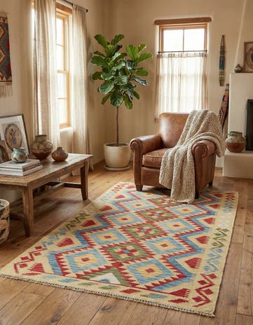 3' 6 x 5' 10 Hand Woven Kilim Maymana Wool Rug