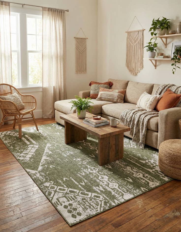 Detail image of  6' x 9'  Washable Bohemian Indoor / Outdoor Rug