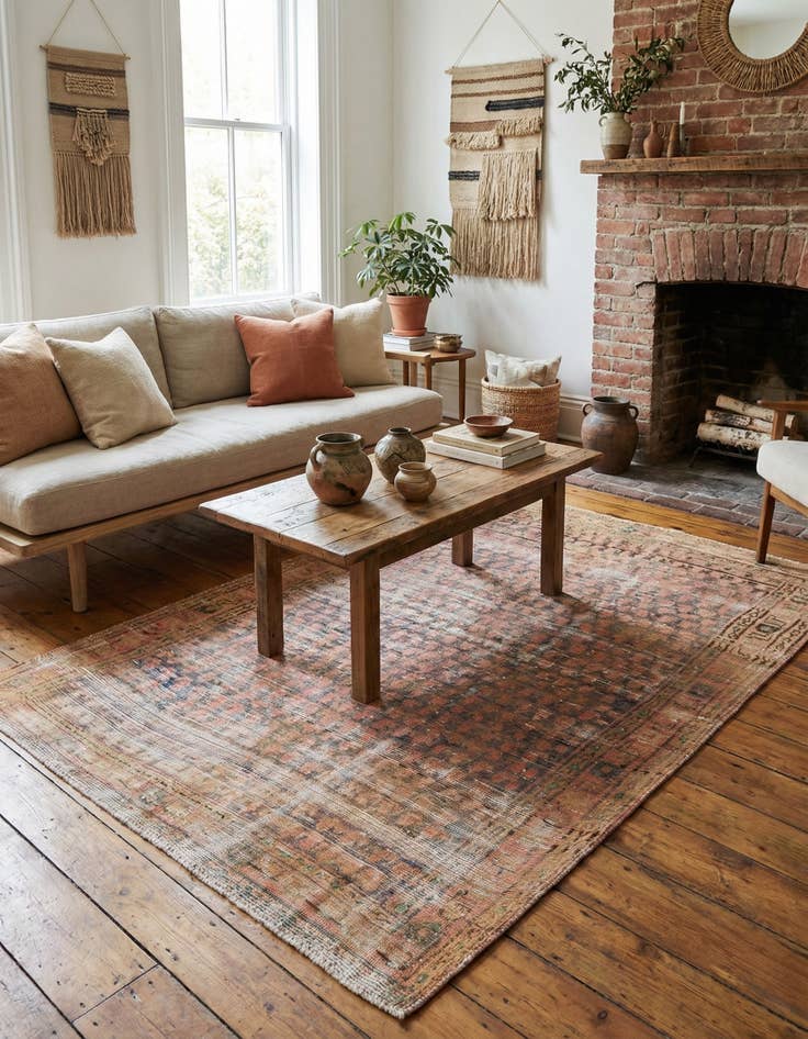 Detail image of 4' 3 x 6' 2  Hand Knotted Ultra Vintage Persian Wool Rug