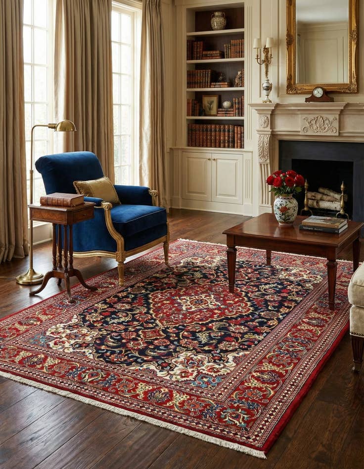 Detail image of 4' 9 x 6' 11  Hand Knotted Qom Persian Rug