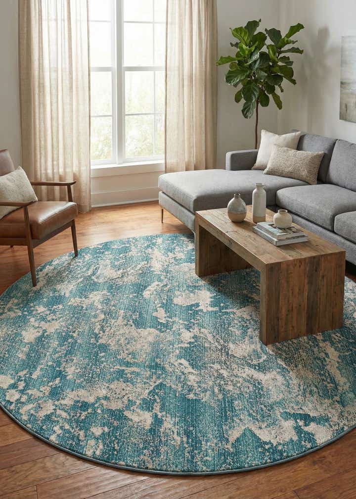7' 10 x 7' 10 Easy-Clean Modern Indoor / Outdoor Round Rug