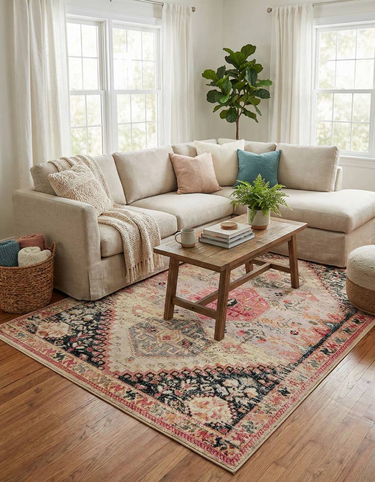 Detail image of 5' x 8'  Washable Traditional Indoor / Outdoor Rug