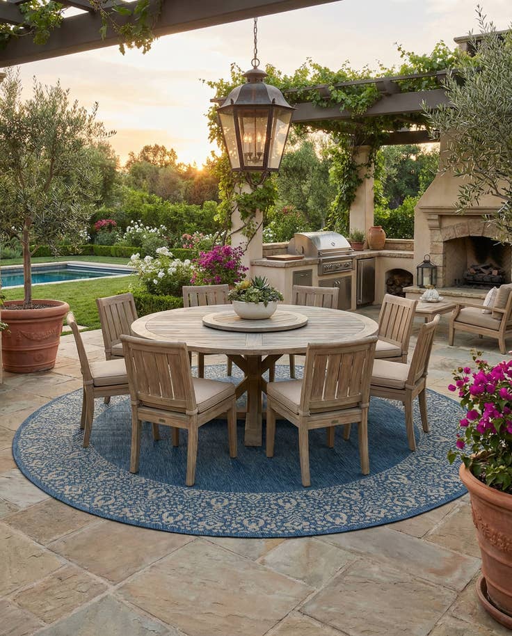 Detail image of 13' x 13' Easy-Clean Border Indoor / Outdoor Round Rug