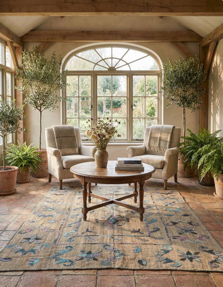 Detail image of 5' 2 x 6' 5  Hand Woven Kilim Suzani Wool Square Rug