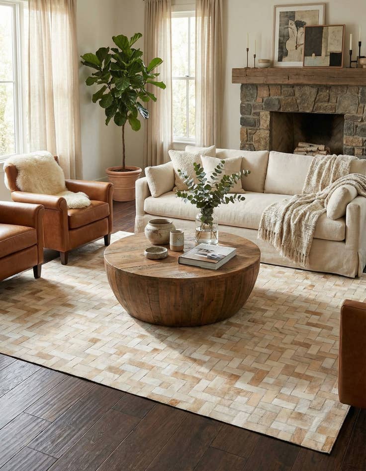 Detail image of 4' 11 x 7' 11 Cowhide Stocks Rug