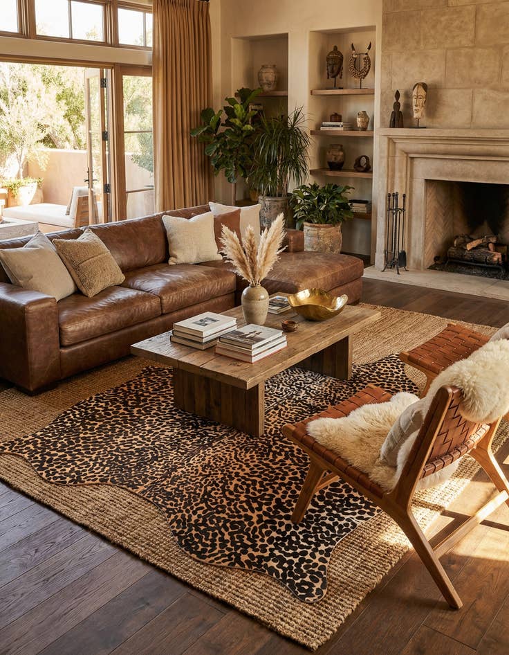 Detail image of 6' 2 x 6' 8 Cowhide Leather Square Rug