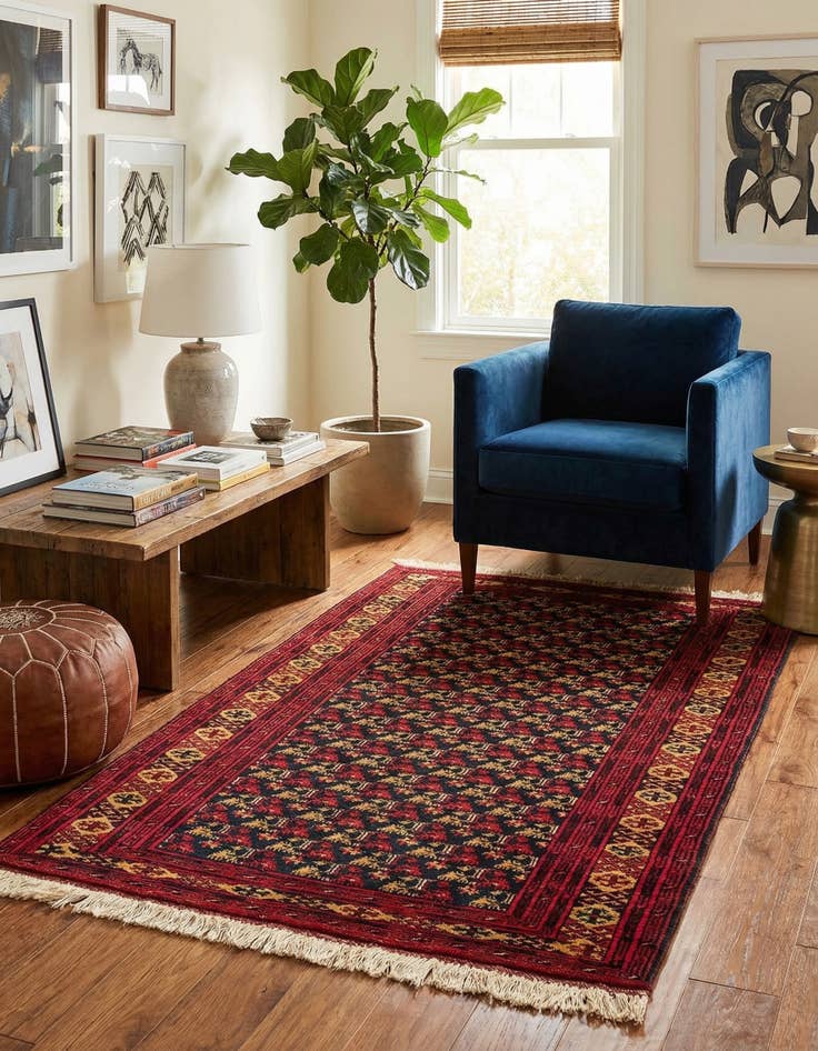 Detail image of 3' 5 x 6' 9  Hand Knotted Afghan Mouri Wool Rug