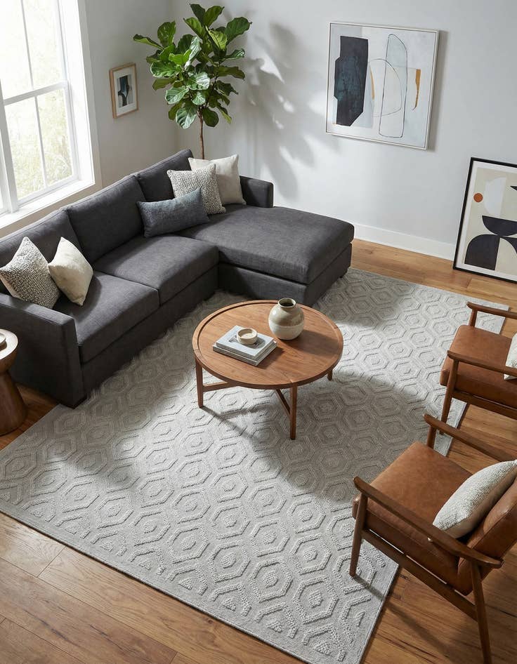 Detail image of 9' x 12' Easy-Clean Trellis Textured Indoor / Outdoor Rug