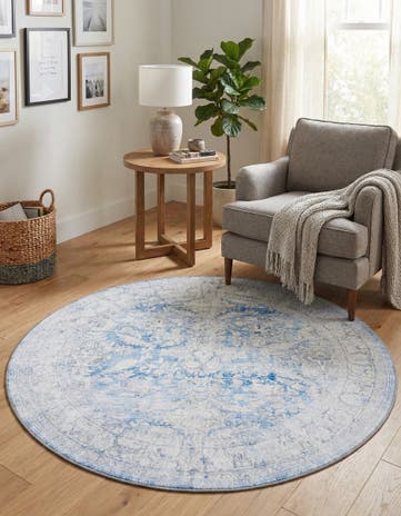 Blue Washable Timeless Round Rug