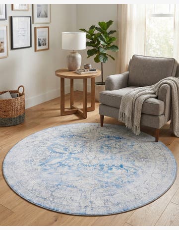 Blue Washable Timeless Round Rug