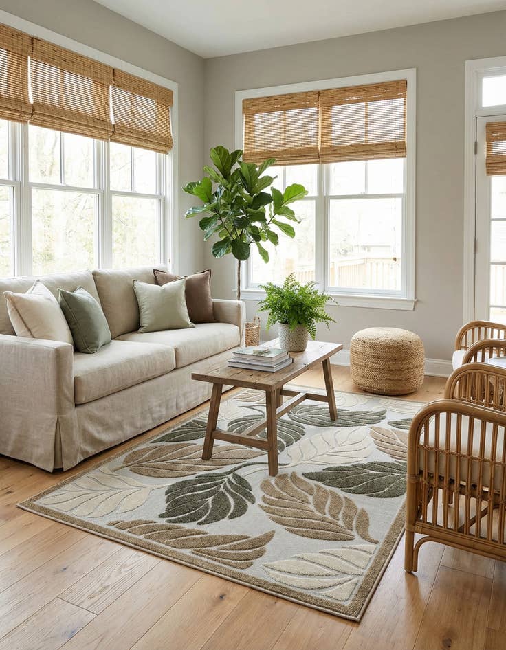 Detail image of 5' x 8'  Washable Botanical Indoor / Outdoor Rug