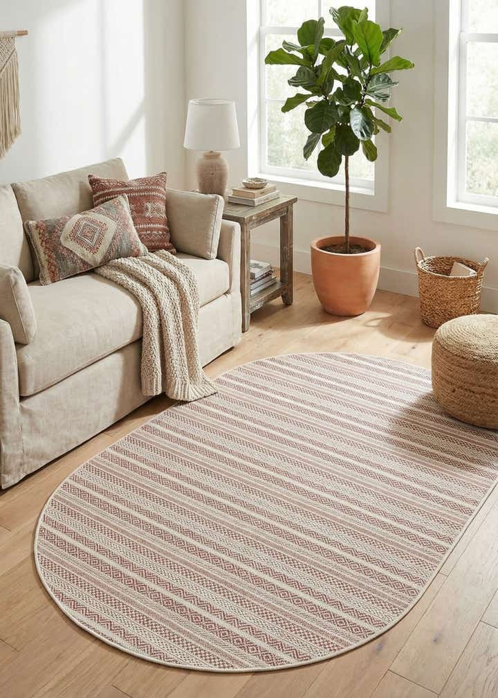 5' 3 x 8' Easy-Clean Striped Indoor / Outdoor Oval Rug