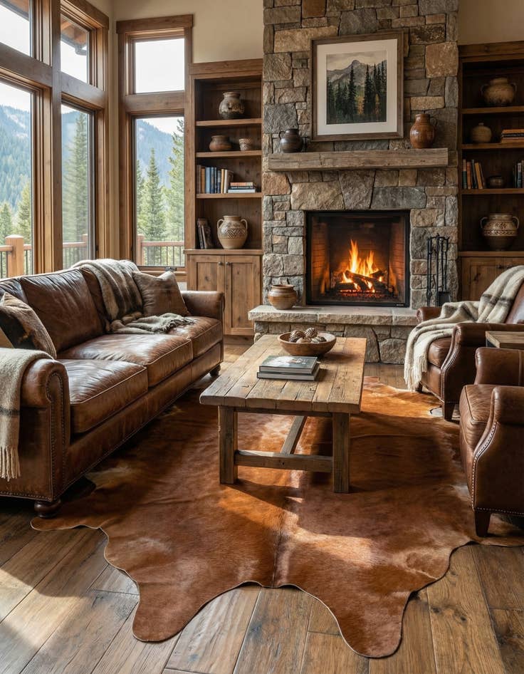 Detail image of 6' 6 x 6' 11 Cowhide Leather Square Rug