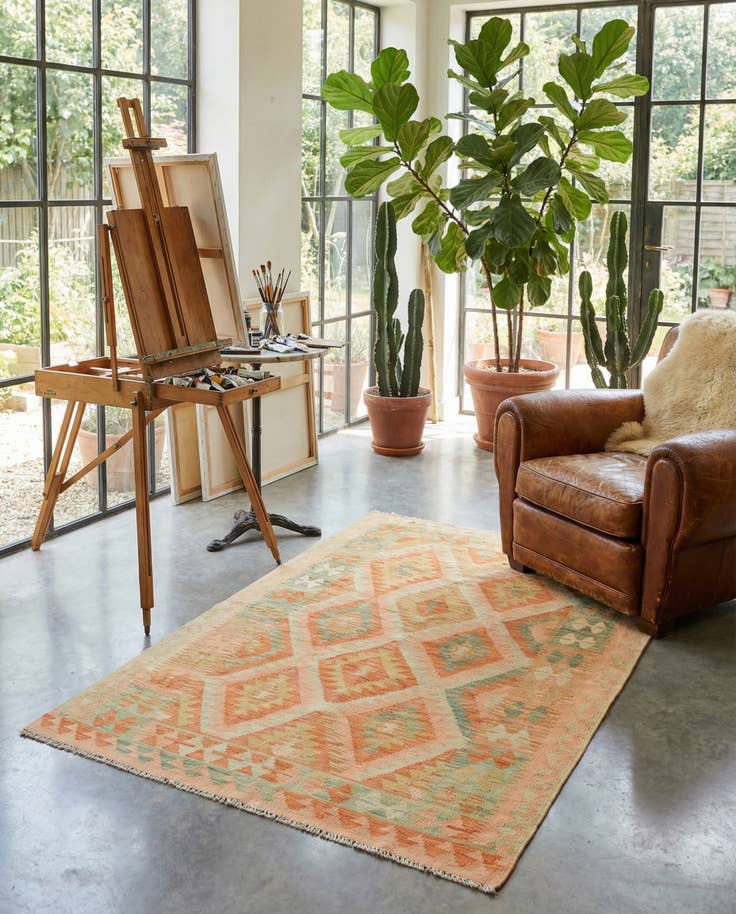 Detail image of 3' 3 x 5' 2 Hand Woven Kilim Waziri Wool Rug