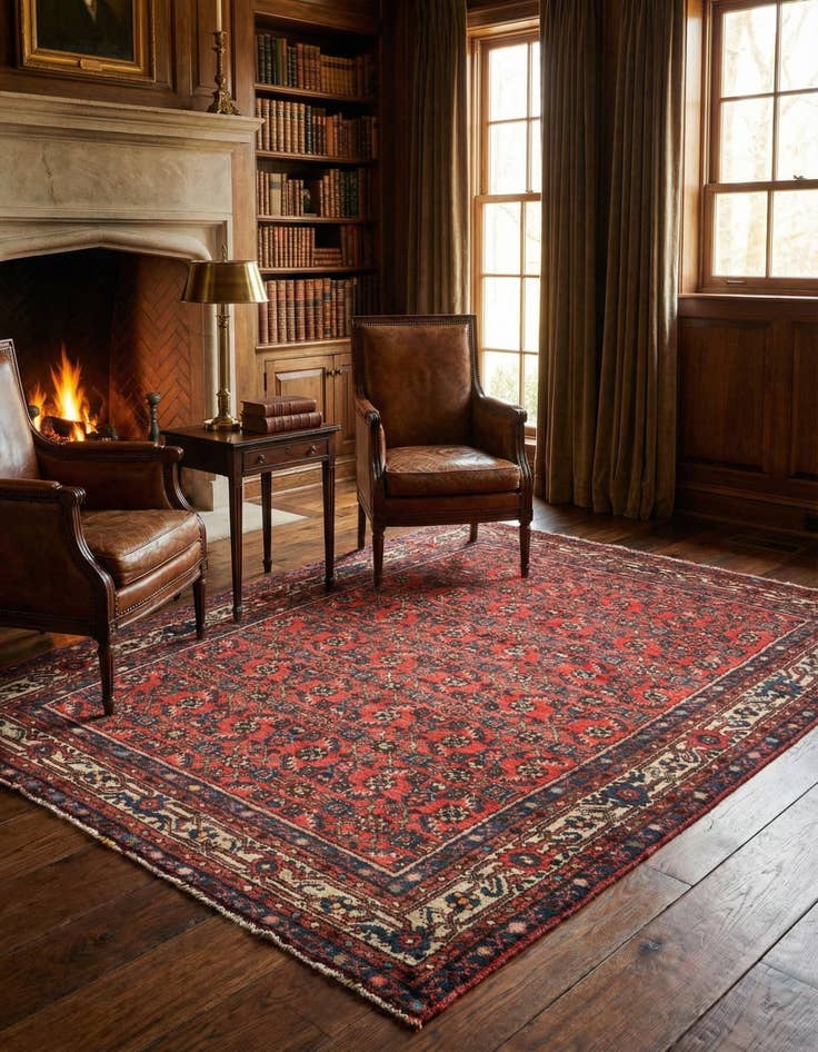 Detail image of  4' 10 x 6' 8  Hand Knotted Hossainabad Persian Wool Rug