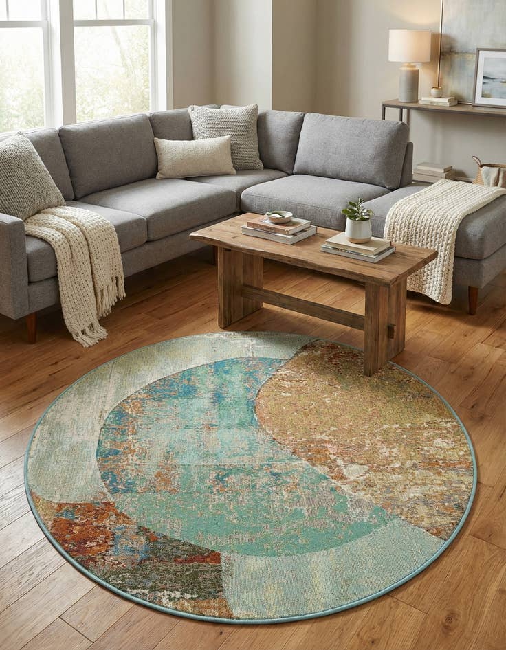 Detail image of 4' 1 x 4' 1  Washable Modern Indoor / Outdoor Round Rug