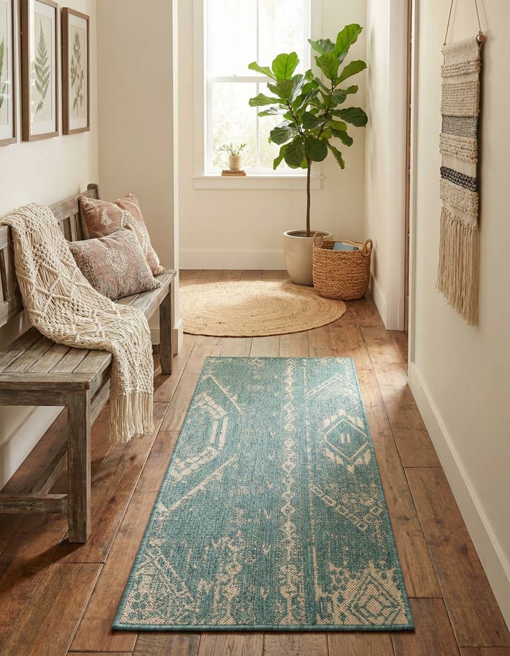 Detail image of  2' x 4'  Washable Bohemian Indoor / Outdoor Runner Rug