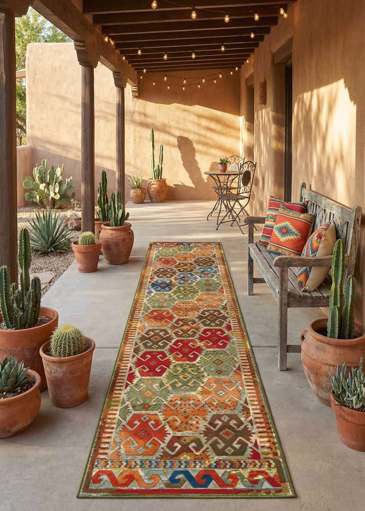 2' 7 x 12' Easy-Clean Southwestern Indoor / Outdoor Runner Rug