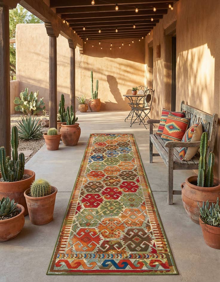 Detail image of 2' 7 x 12'  Washable Southwestern Indoor / Outdoor Runner Rug