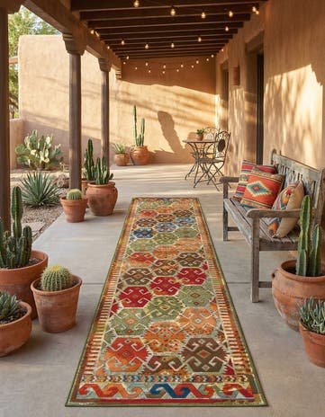 Easy-Clean Southwestern Indoor / Outdoor Runner Rug