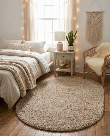  3' x 5' 3 Solid Shag Oval Rug