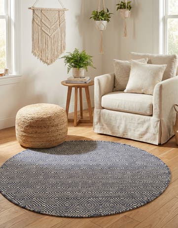 4' 1 x 4' 1 Hand Woven Geo Trellis Flatweave Round Rug