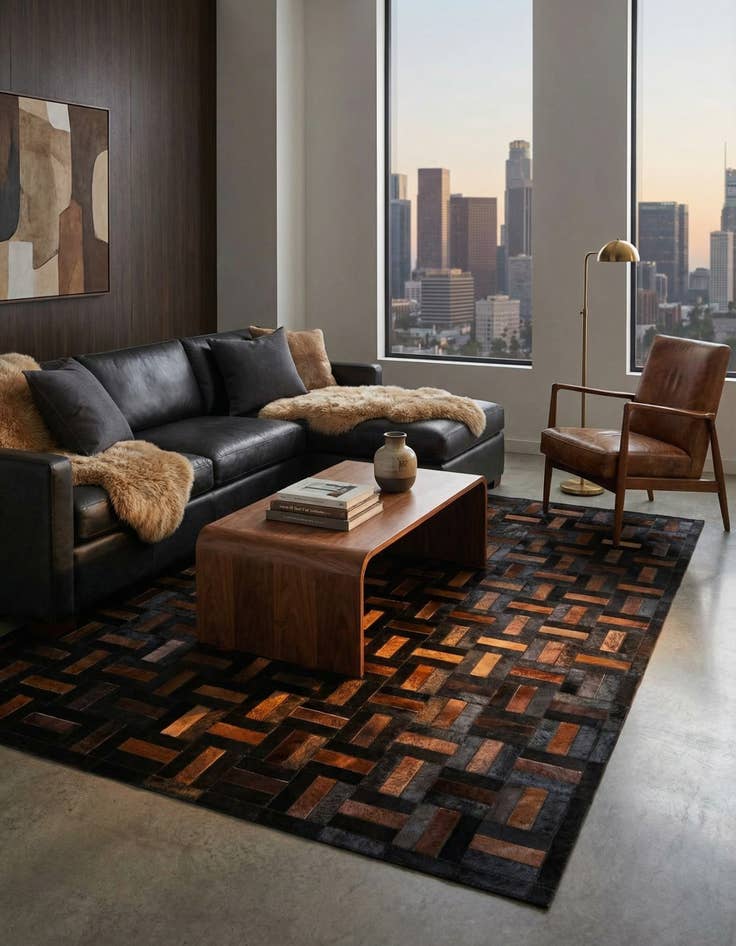 Detail image of  5' 1 x 8' 3 Cowhide - Patchwork Rug