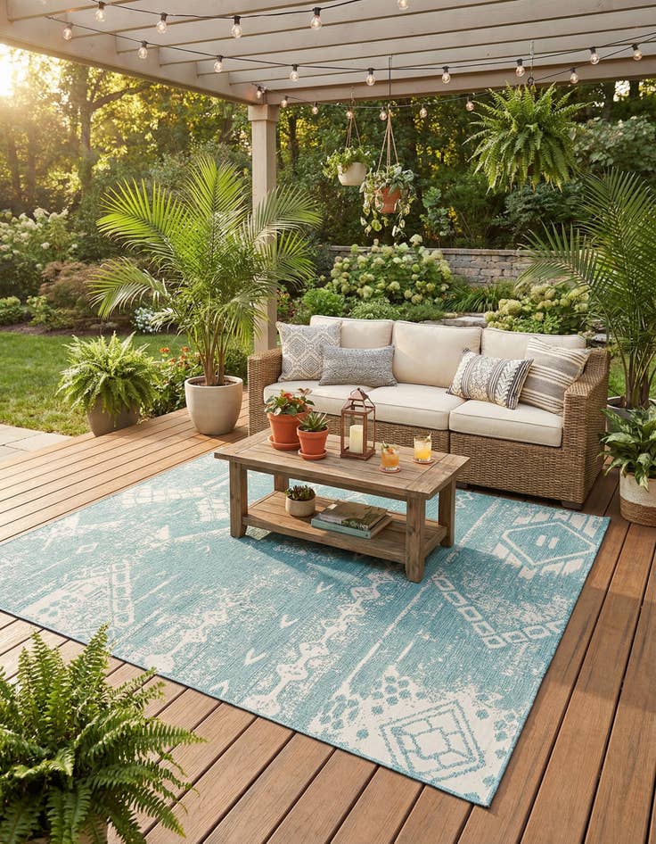 Detail image of 7' x 10'  Washable Bohemian Indoor / Outdoor Rug