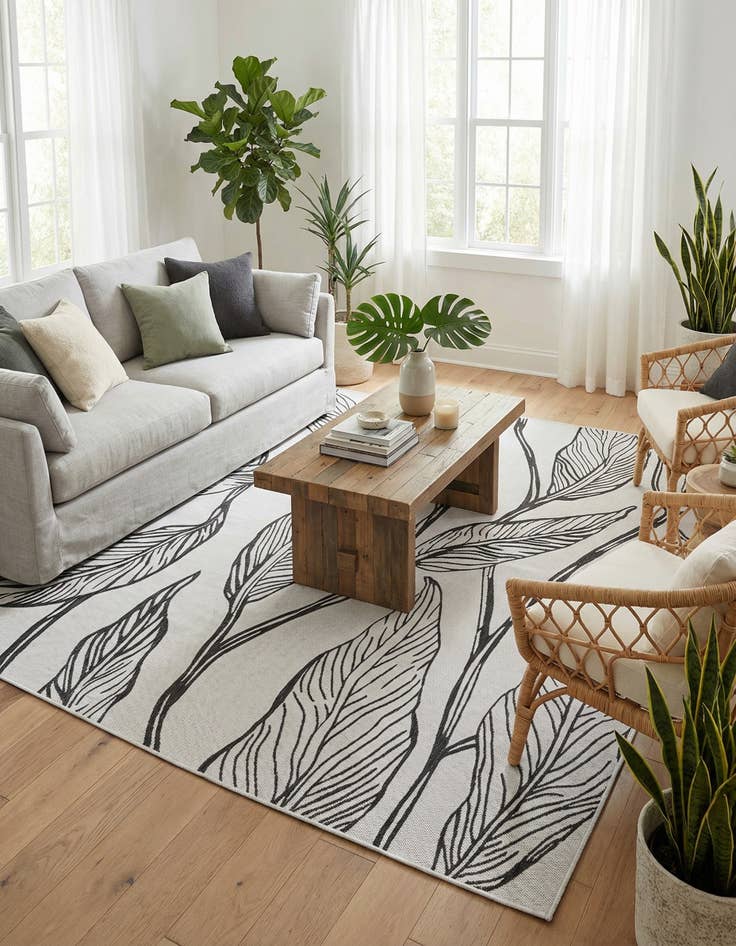 Detail image of 7' 10 x 11'  Washable Botanical Indoor / Outdoor Rug