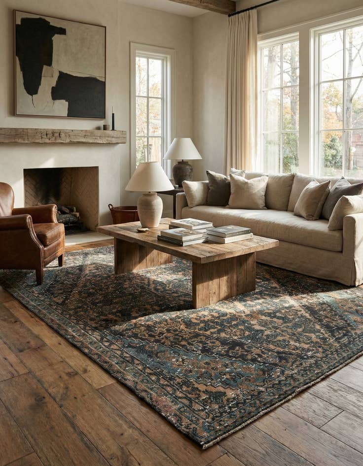 Detail image of  6' 8 x 10'  Hand Knotted Ultra Vintage Persian Wool Rug