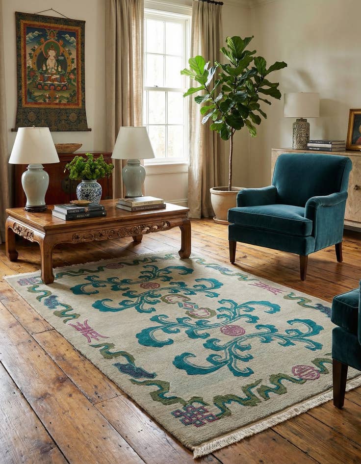 Detail image of  4' 2 x 6'  Hand Knotted Tibet Wool Rug