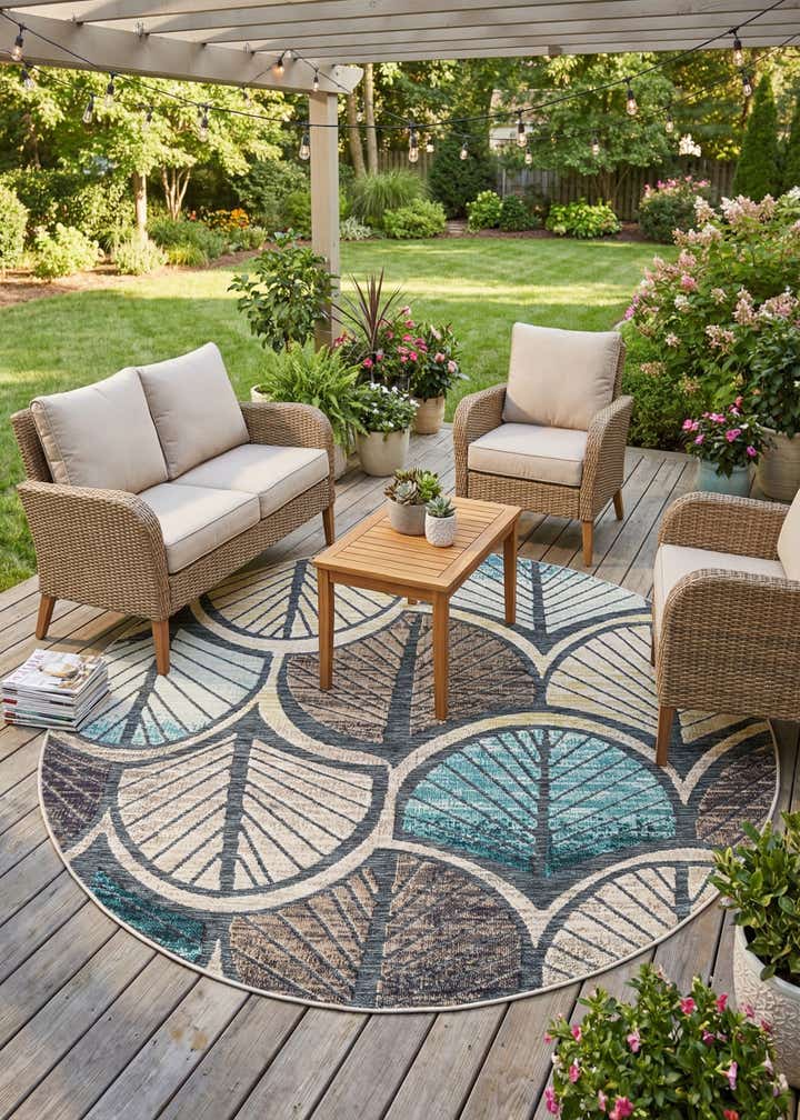 7' 10 x 7' 10 Easy-Clean Casablanca Indoor / Outdoor Round Rug